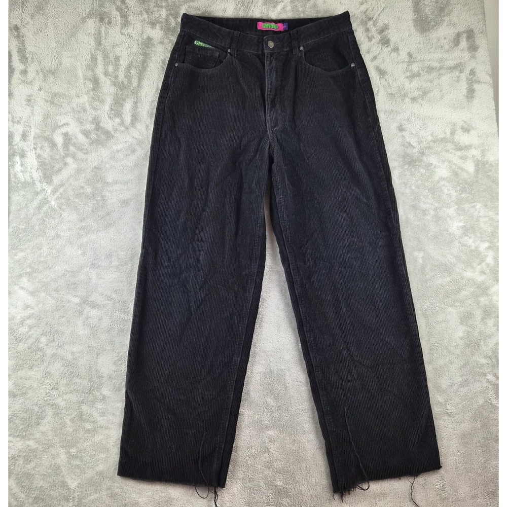 Empyre Tori Pants Womens (fits 32x29) Black Corduroy Cotton Wide Leg Raw Hem